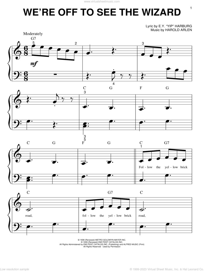 We're Off to See the Wizard: Piano Sheet: Harold Arlen