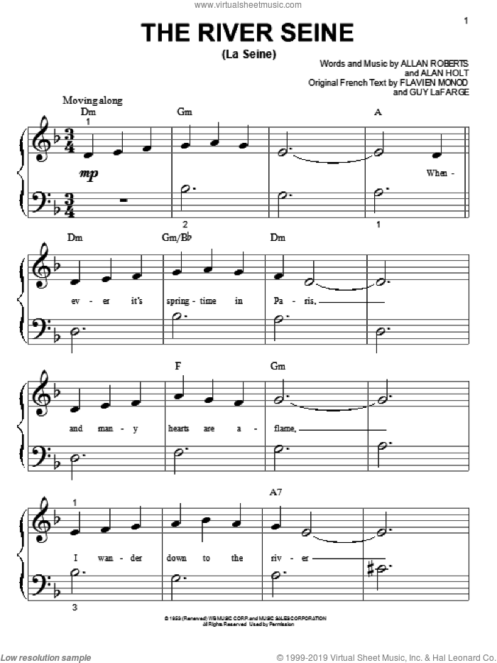 The River Seine (La Seine) sheet music for piano solo (big note book) by Allan Roberts, easy piano (big note book)