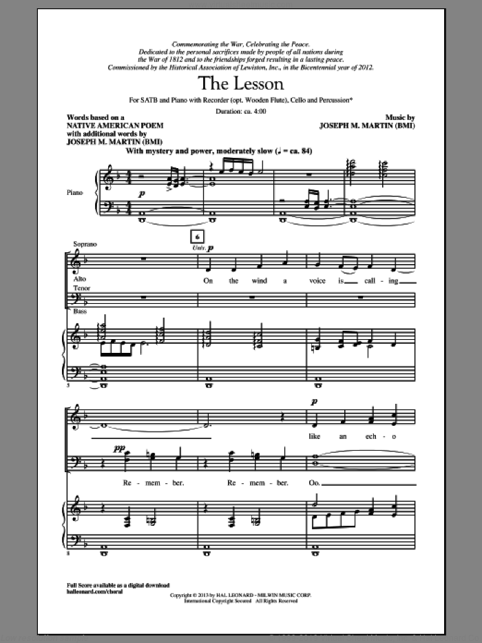 The Lesson sheet music for choir (SATB: soprano, alto, tenor, bass) by Joseph M. Martin, intermediate skill level