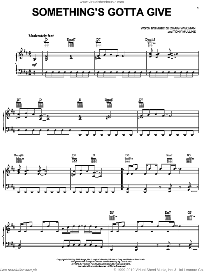 Something's Gotta Give sheet music for voice, piano or guitar by LeAnn Rimes, Craig Wiseman and Tony Mullins, intermediate skill level