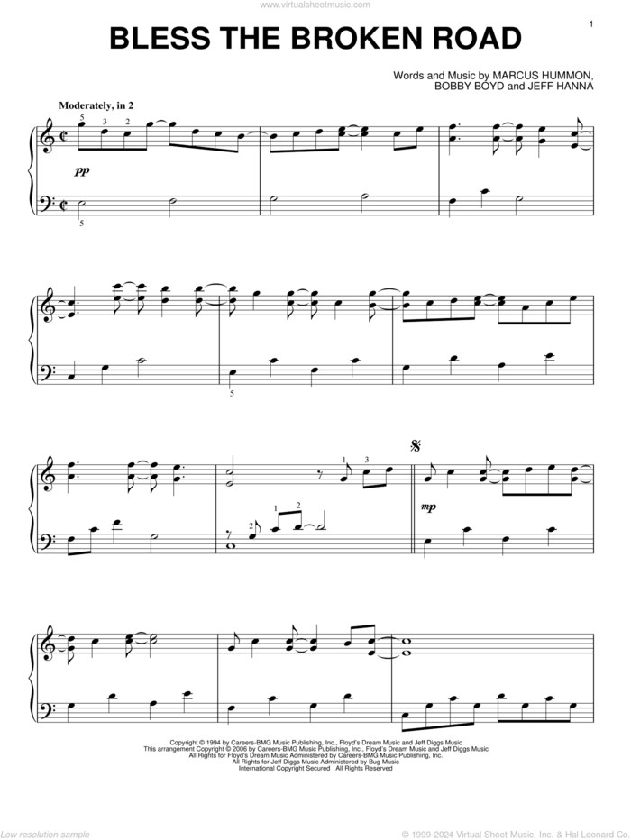 Bless The Broken Road, (intermediate) sheet music for piano solo by Rascal Flatts, Bobby Boyd, Jeffrey Hanna and Marcus Hummon, wedding score, intermediate skill level