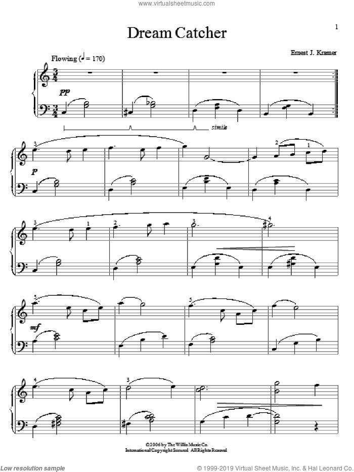 Dream Catcher sheet music for piano solo (elementary) by Ernest J. Kramer, beginner piano (elementary)