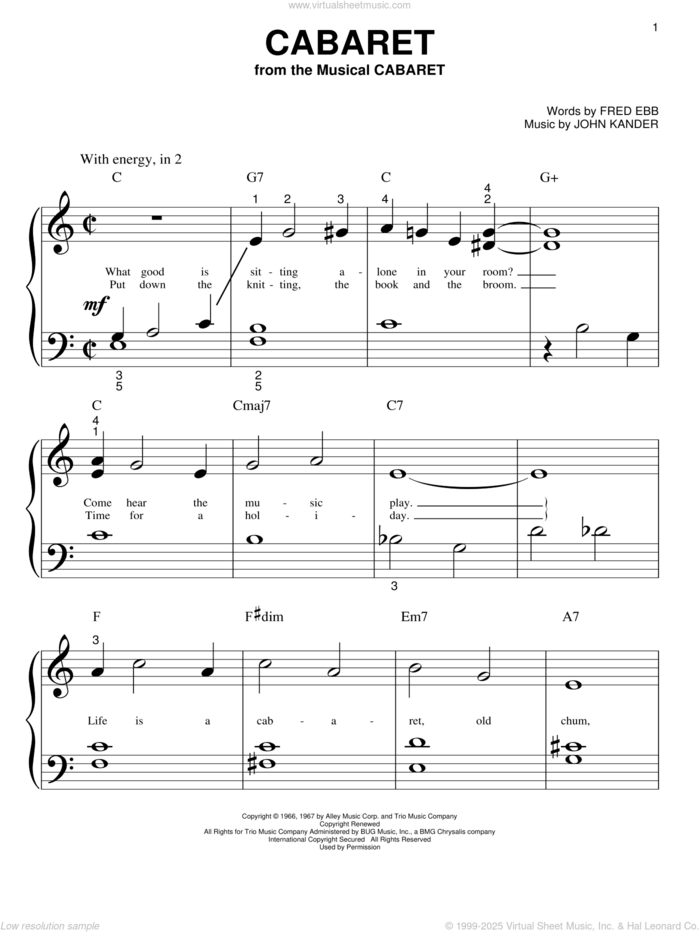 Cabaret sheet music for piano solo (big note book) by John Kander, Fred Ebb, Herb Alpert & The Tijuana Brass and Kander & Ebb, easy piano (big note book)