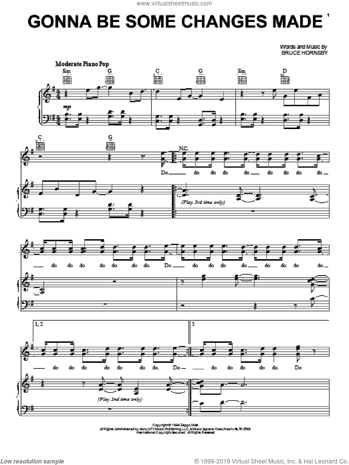 Gonna Be Some Changes Made sheet music for voice, piano or guitar by Bruce Hornsby, intermediate skill level