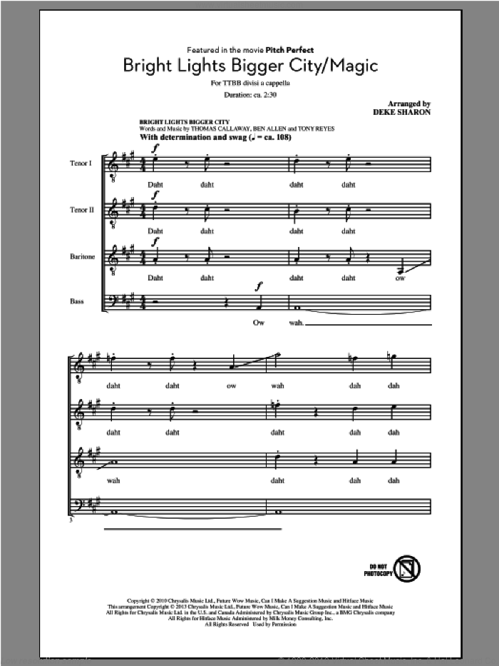 Bright Lights Bigger City/Magic sheet music for choir (TTBB: tenor, bass) by Deke Sharon, intermediate skill level