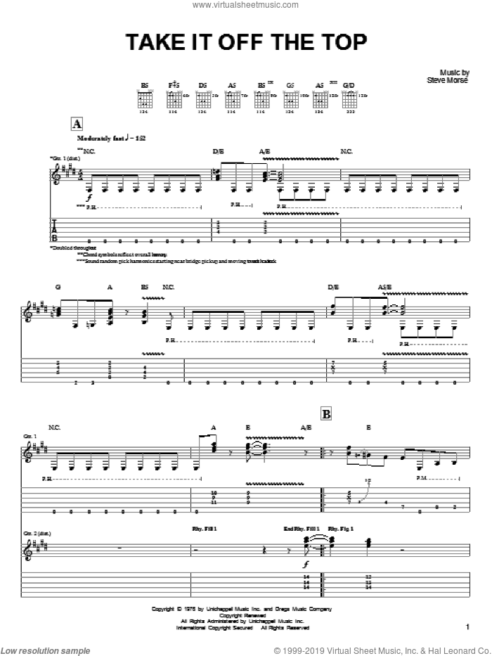 Take It Off The Top sheet music for guitar (tablature) by Steve Morse and Dixie Dregs, intermediate skill level