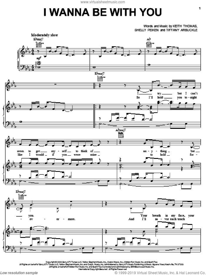 I Wanna Be With You sheet music for voice, piano or guitar by Mandy Moore, Keith Thomas, Shelly Peiken and Tiffany Arbuckle, intermediate skill level