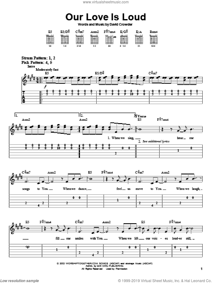 Our Love Is Loud sheet music for guitar solo (easy tablature) by David Crowder Band and David Crowder, easy guitar (easy tablature)