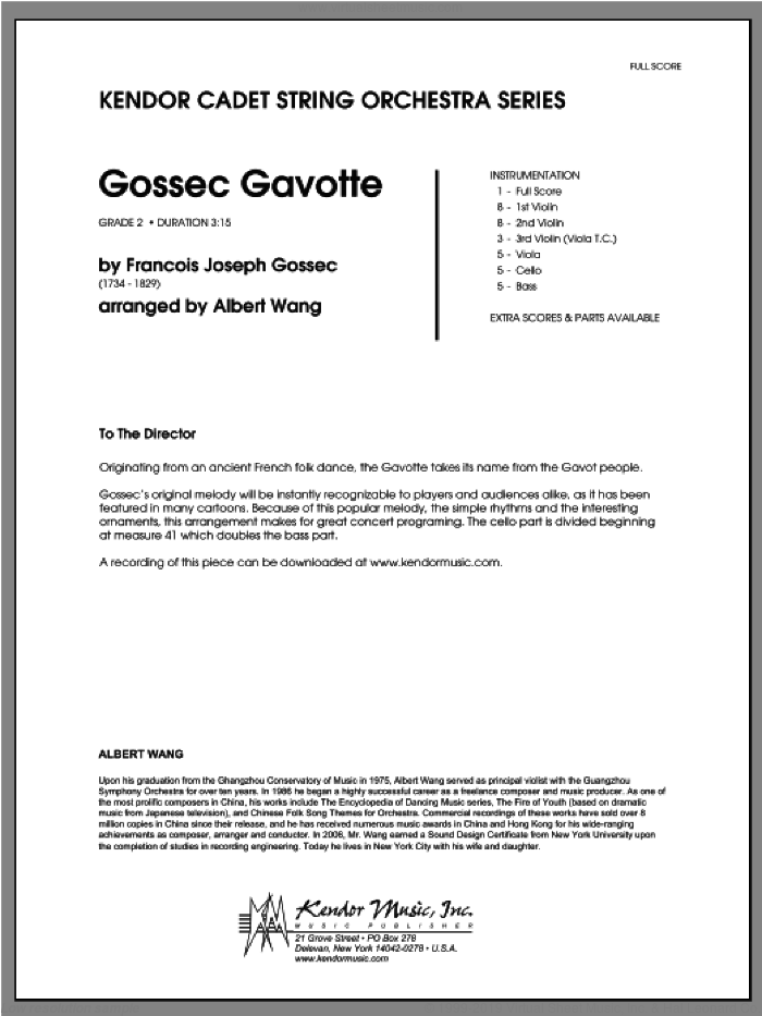 Gossec Gavotte (COMPLETE) sheet music for orchestra by Francois-Joseph Gossec and Wang, classical score, intermediate skill level