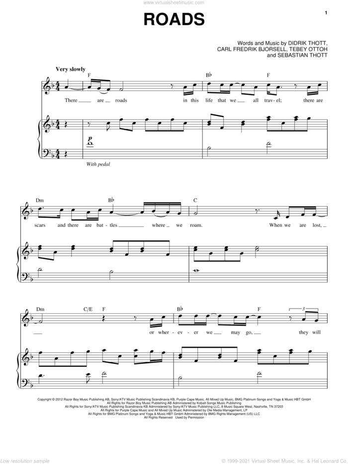 Roads sheet music for voice and piano by Chris Mann, intermediate skill level