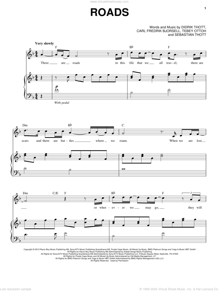 Roads sheet music for voice and piano by Chris Mann, intermediate skill level