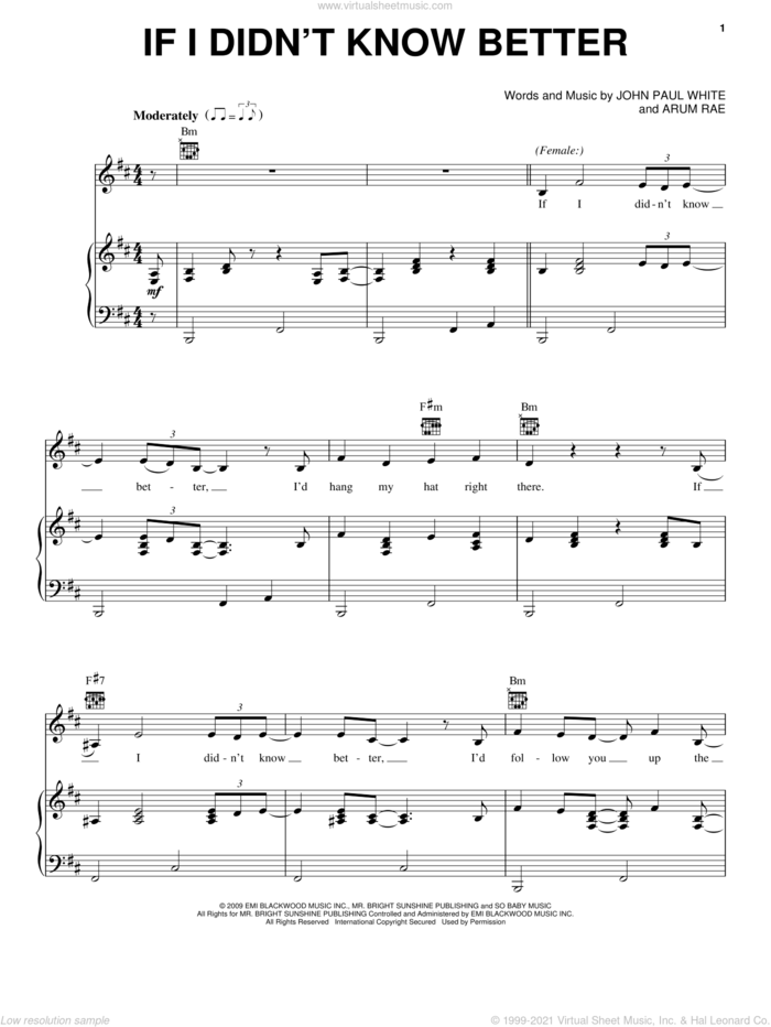 If I Didn't Know Better sheet music for voice, piano or guitar by Sam Palladio and Clare Bowen and Nashville (TV Show), intermediate skill level