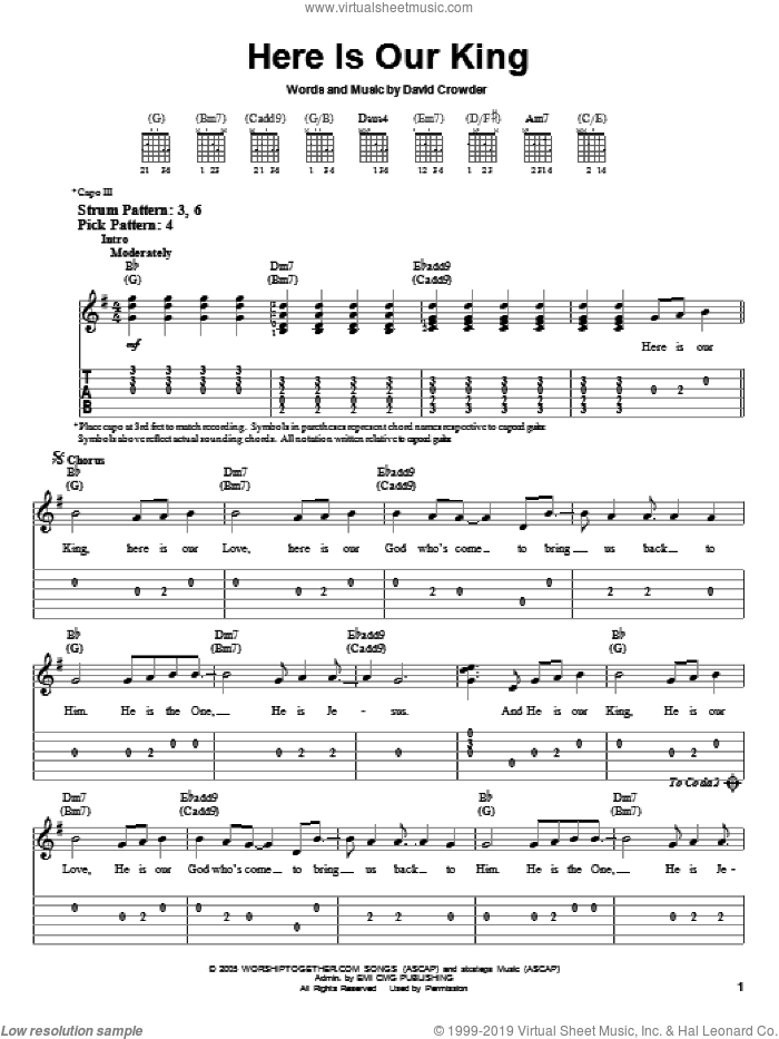 Here Is Our King sheet music for guitar solo (easy tablature) by David Crowder Band and David Crowder, easy guitar (easy tablature)