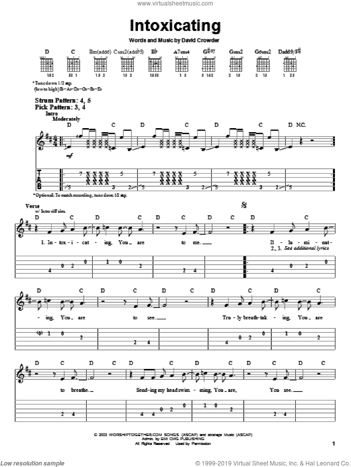 Intoxicating sheet music for guitar solo (easy tablature) by David Crowder Band and David Crowder, easy guitar (easy tablature)