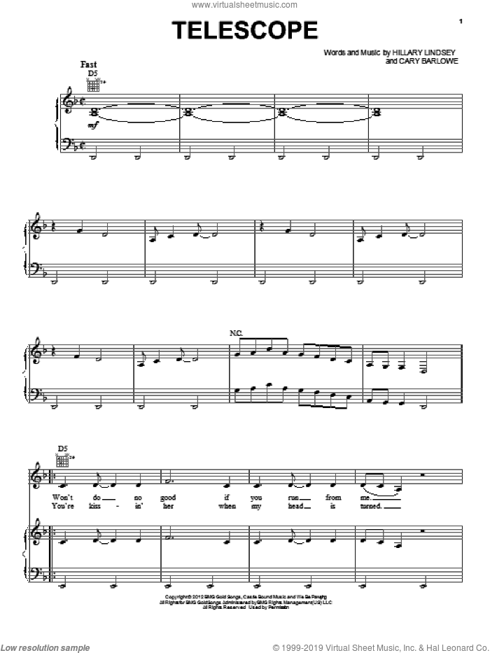 Telescope sheet music for voice, piano or guitar by Lennon Stella and Maisy Stella and Nashville (TV Show), intermediate skill level