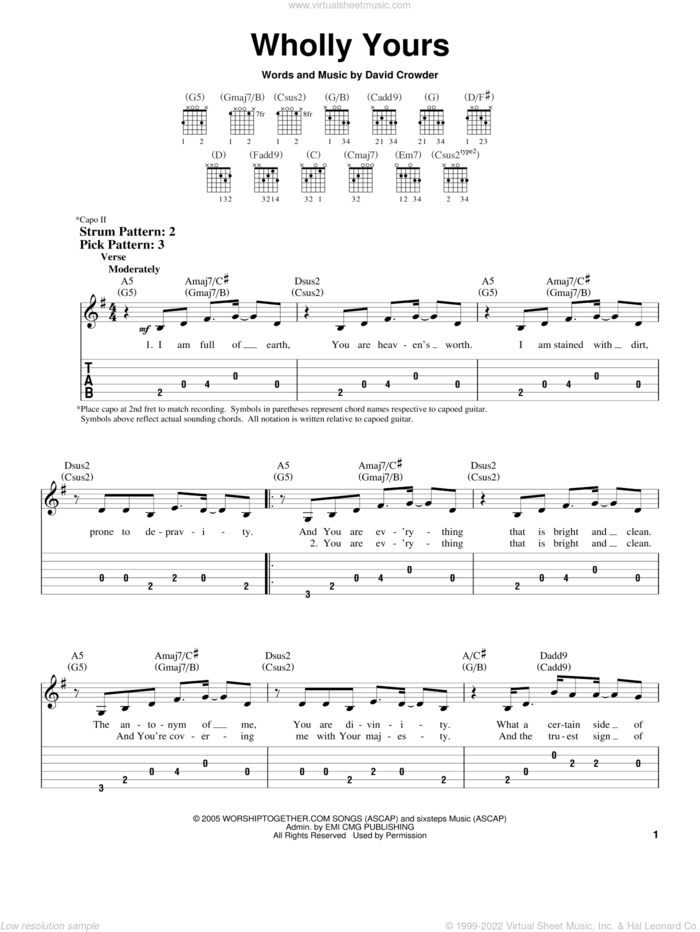 Wholly Yours sheet music for guitar solo (easy tablature) by David Crowder Band and David Crowder, easy guitar (easy tablature)
