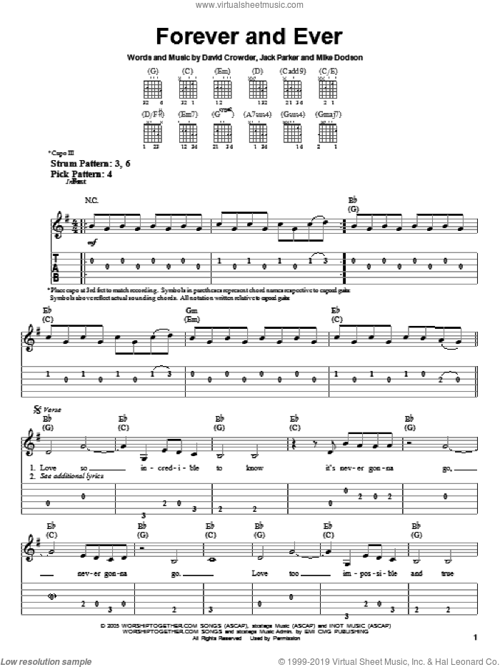 Forever And Ever sheet music for guitar solo (easy tablature) by David Crowder Band, David Crowder, Jack Parker and Mike Dodson, easy guitar (easy tablature)
