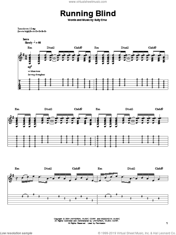 Running Blind sheet music for guitar (tablature, play-along) by Godsmack and Sully Erna, intermediate skill level