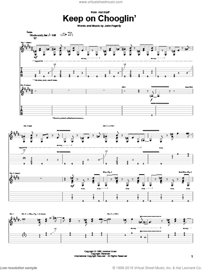 Keep On Chooglin' sheet music for guitar (tablature) by Creedence Clearwater Revival and John Fogerty, intermediate skill level