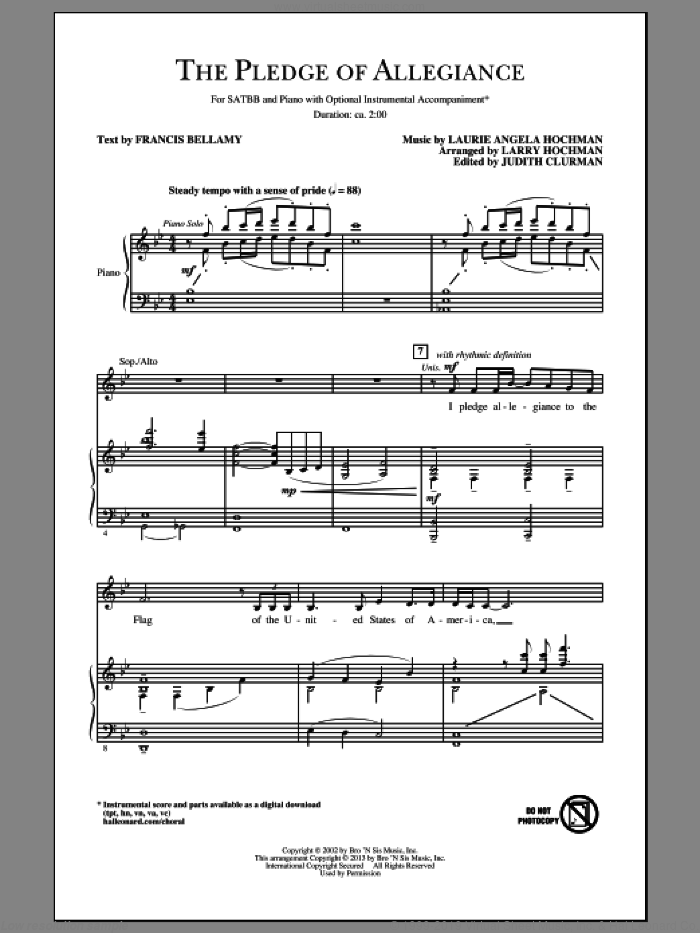 The Pledge Of Allegiance sheet music for choir (SATB: soprano, alto, tenor, bass) by Larry Hochman, intermediate skill level