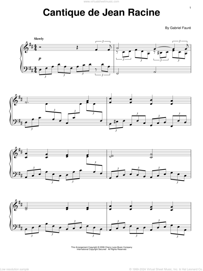 Cantique De Jean Racine, (intermediate) sheet music for piano solo by Gabriel Faure, classical score, intermediate skill level