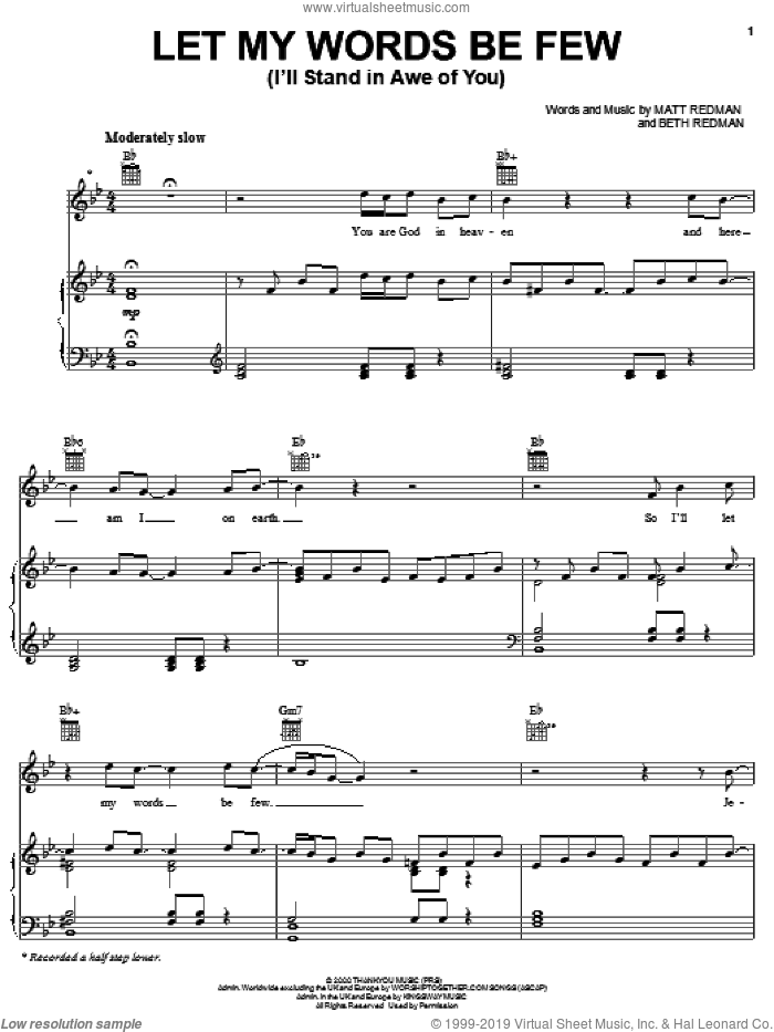 Let My Words Be Few (I'll Stand In Awe Of You) sheet music for voice, piano or guitar by Phillips, Craig & Dean, Beth Redman and Matt Redman, intermediate skill level