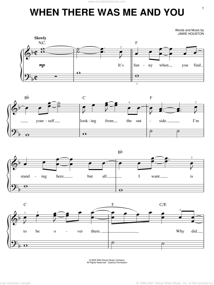 When There Was Me And You sheet music for piano solo by High School Musical and Jamie Houston, easy skill level