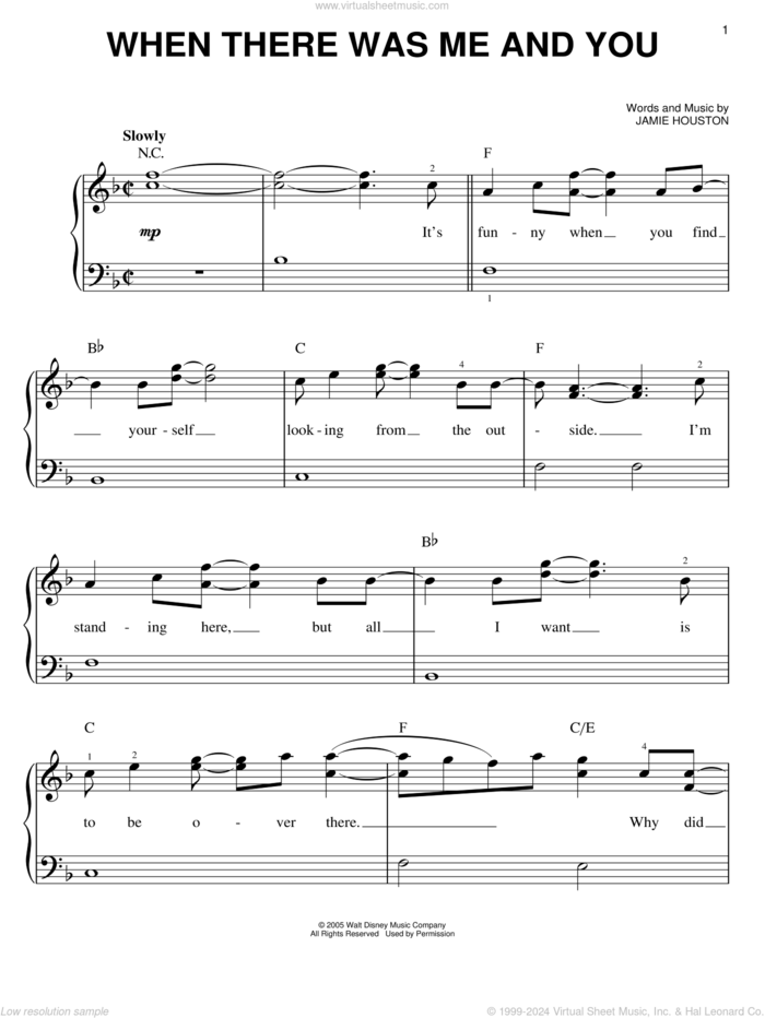 When There Was Me And You, (easy) sheet music for piano solo by High School Musical and Jamie Houston, easy skill level