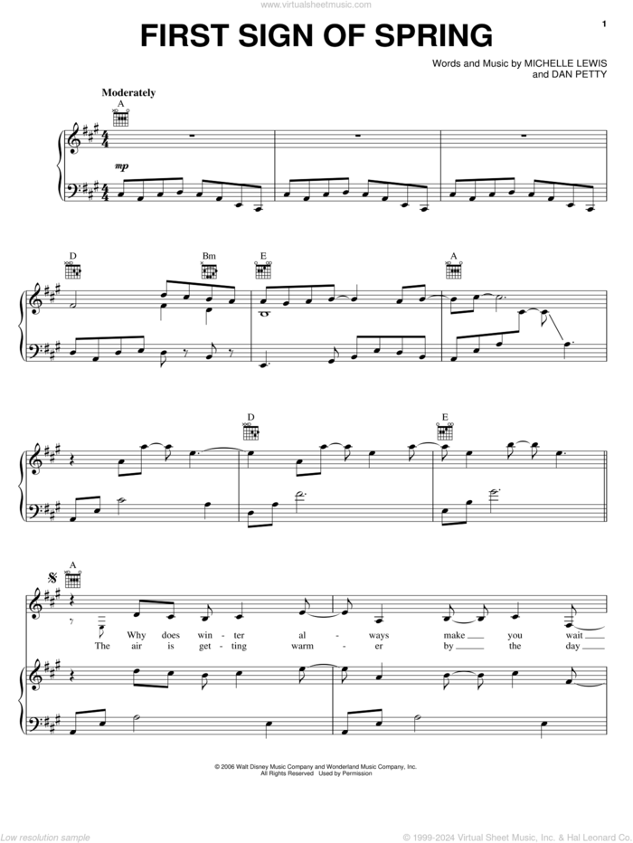 First Sign Of Spring sheet music for voice, piano or guitar by Michelle Lewis, Bambi II (Movie) and Dan Petty, intermediate skill level