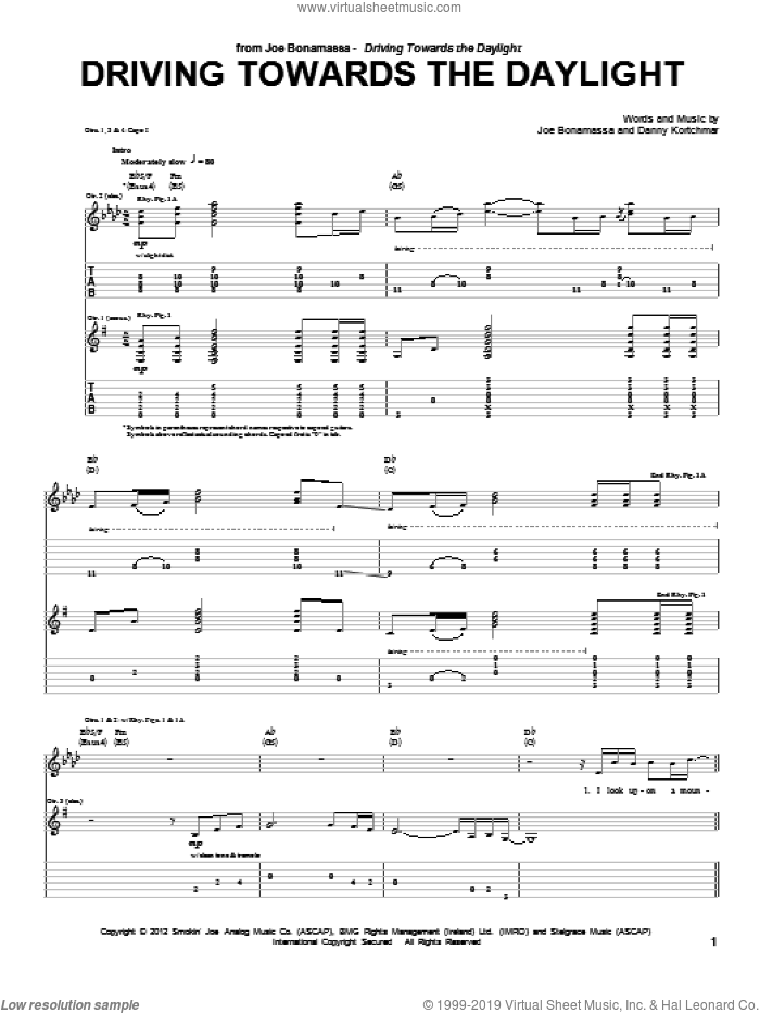 Driving Towards The Daylight sheet music for guitar (tablature) by Joe Bonamassa, intermediate skill level