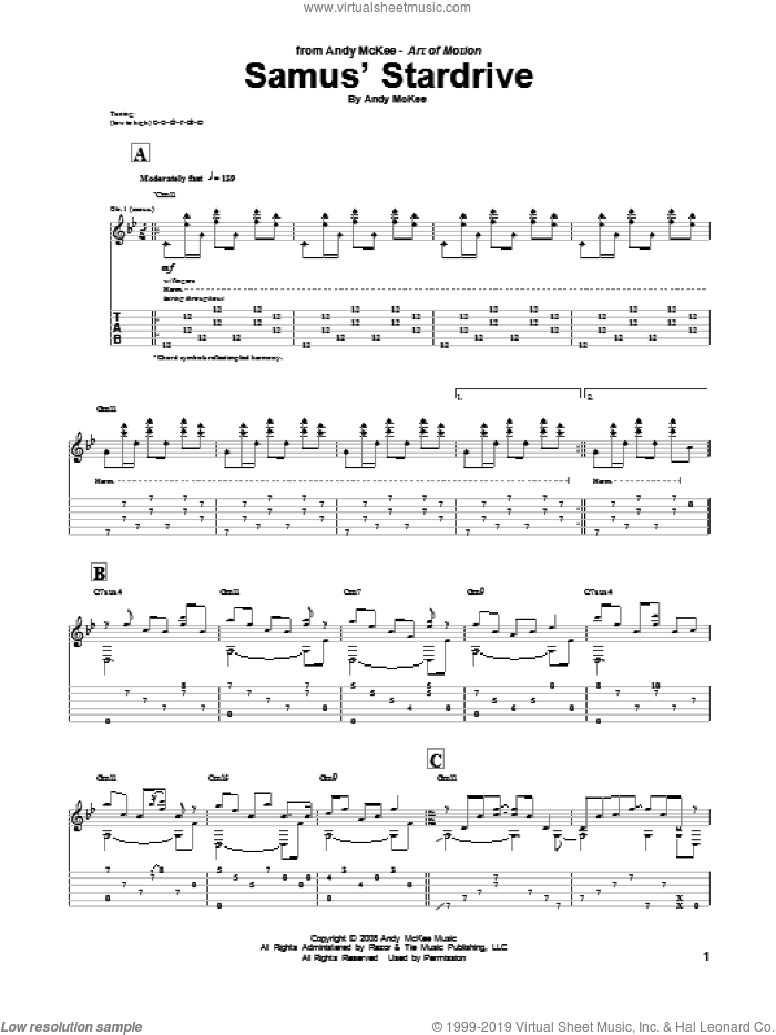 Samus' Stardrive sheet music for guitar (tablature) by Andy McKee, intermediate skill level