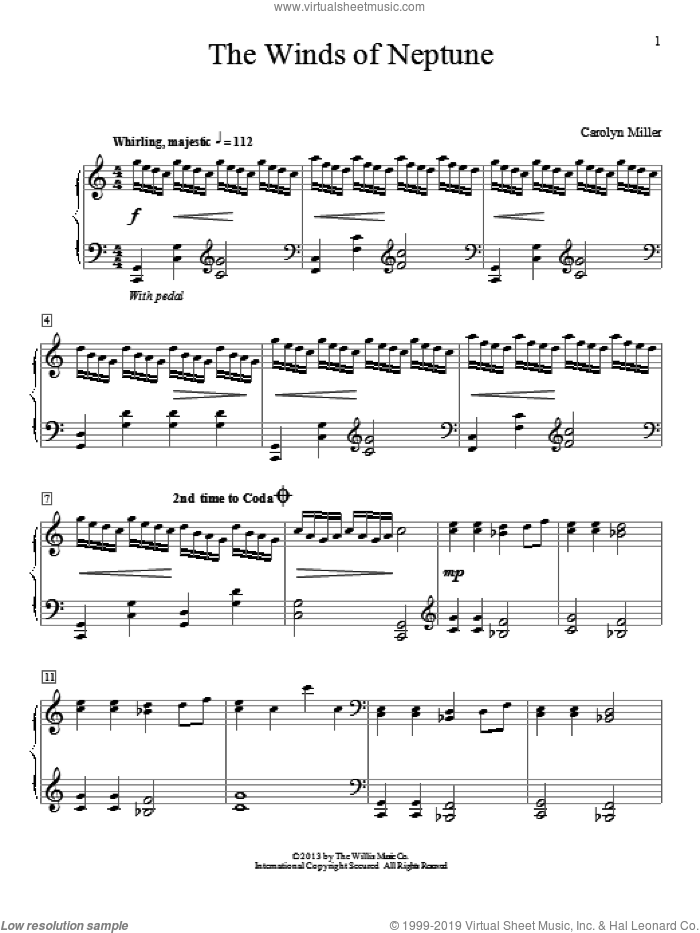 The Winds Of Neptune sheet music for piano solo (elementary) by Carolyn Miller, classical score, beginner piano (elementary)