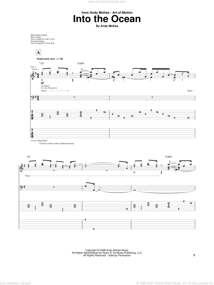 Into The Ocean sheet music for guitar (tablature) by Andy McKee, intermediate skill level