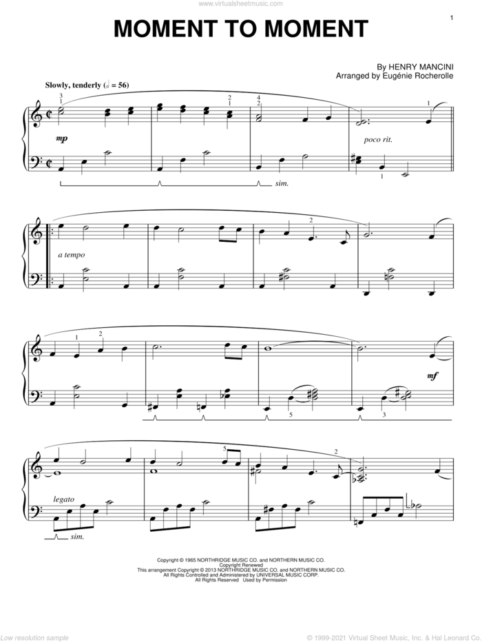 Moment To Moment sheet music for piano solo by Henry Mancini, intermediate skill level