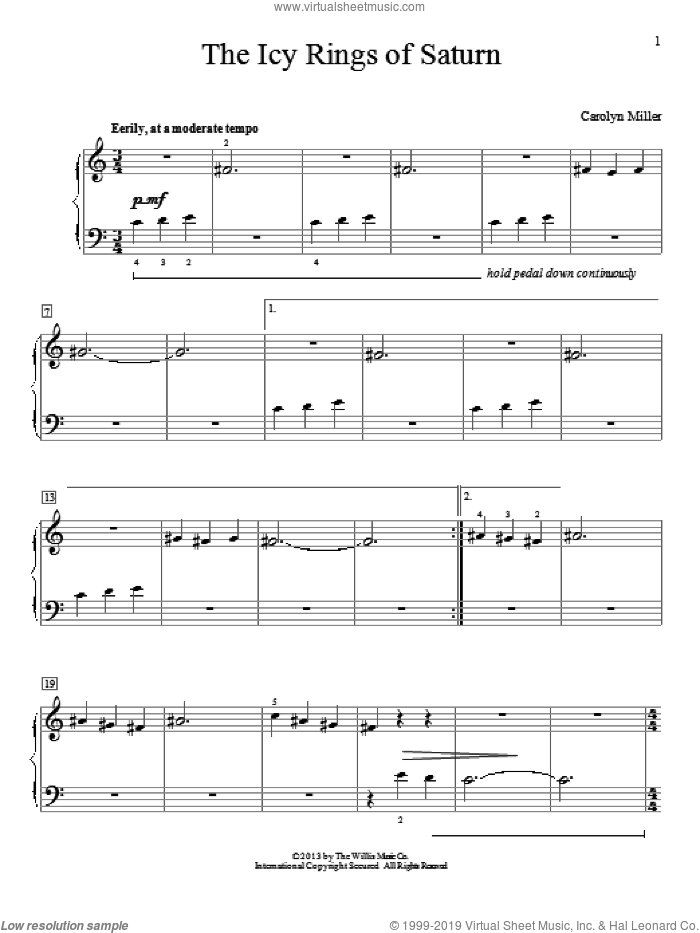 The Icy Rings Of Saturn sheet music for piano solo (elementary) by Carolyn Miller, classical score, beginner piano (elementary)
