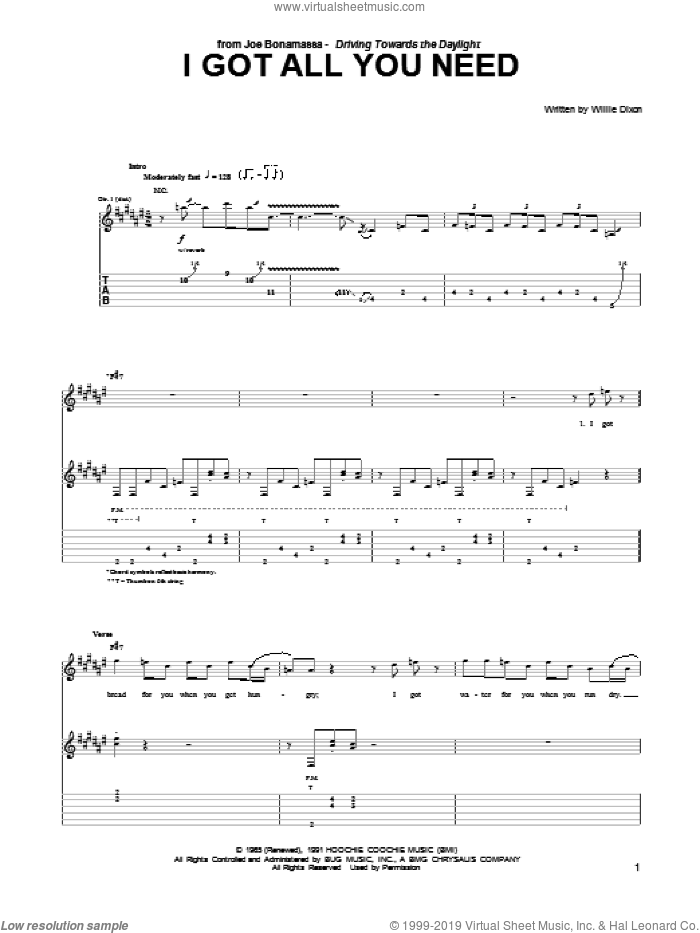 I Got All You Need sheet music for guitar (tablature) by Joe Bonamassa, intermediate skill level