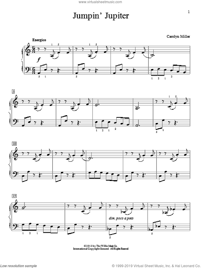Jumpin' Jupiter sheet music for piano solo (elementary) by Carolyn Miller, classical score, beginner piano (elementary)