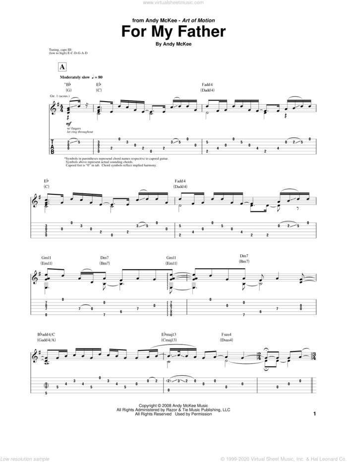 For My Father sheet music for guitar (tablature) by Andy McKee, intermediate skill level