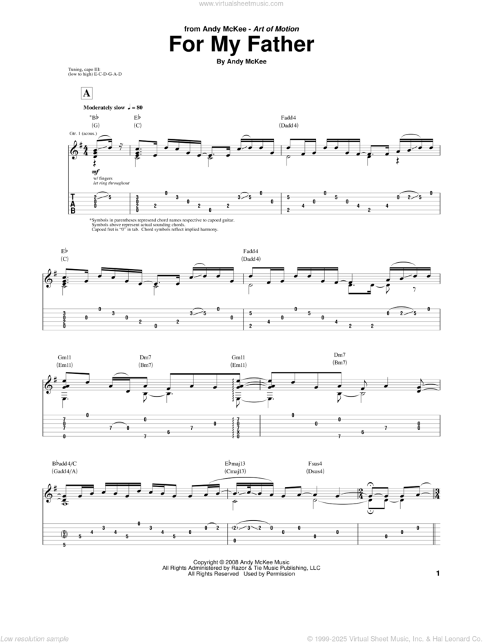 For My Father sheet music for guitar (tablature) by Andy McKee, intermediate skill level