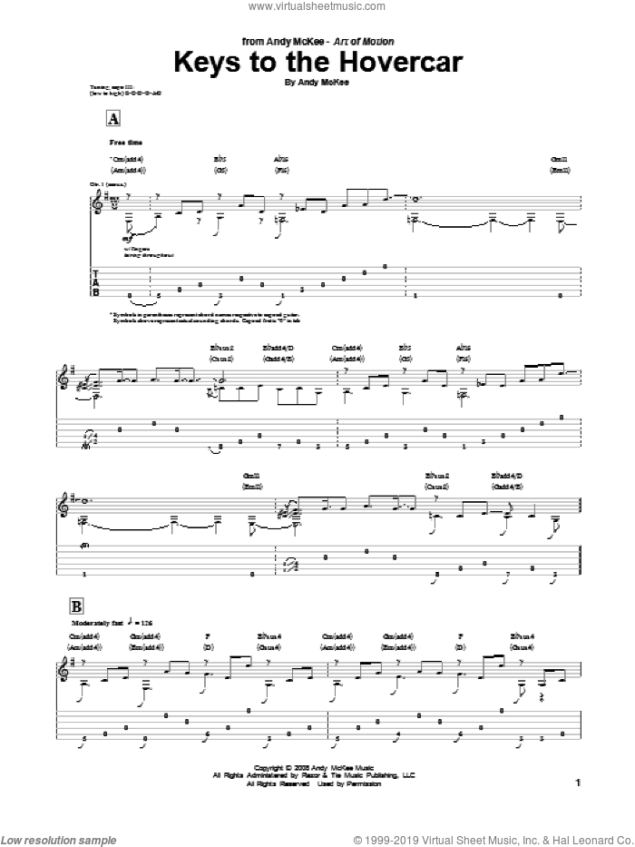 Keys To The Hovercar sheet music for guitar (tablature) by Andy McKee, intermediate skill level