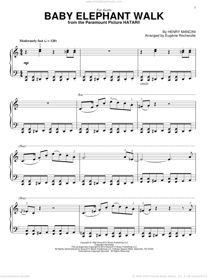 Baby Elephant Walk sheet music for piano solo by Henry Mancini, intermediate skill level