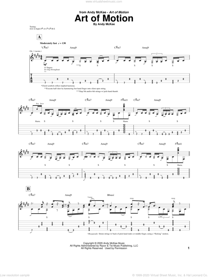Art Of Motion sheet music for guitar (tablature) by Andy McKee, intermediate skill level