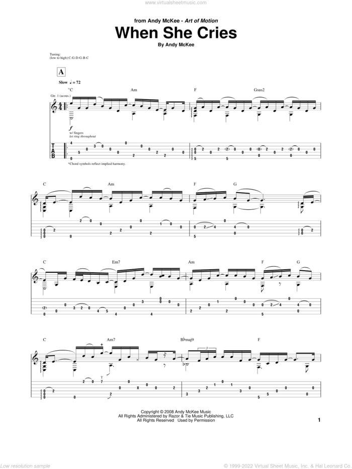 When She Cries sheet music for guitar (tablature) by Andy McKee, intermediate skill level