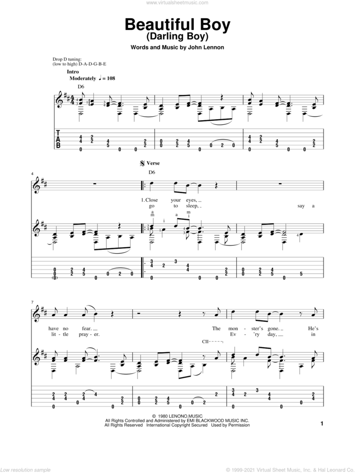 Beautiful Boy (Darling Boy) sheet music for guitar solo by John Lennon and The Beatles, classical score, intermediate skill level