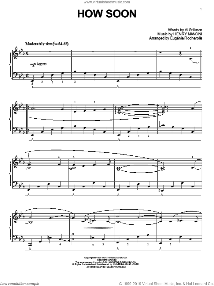 How Soon sheet music for piano solo by Henry Mancini, intermediate skill level