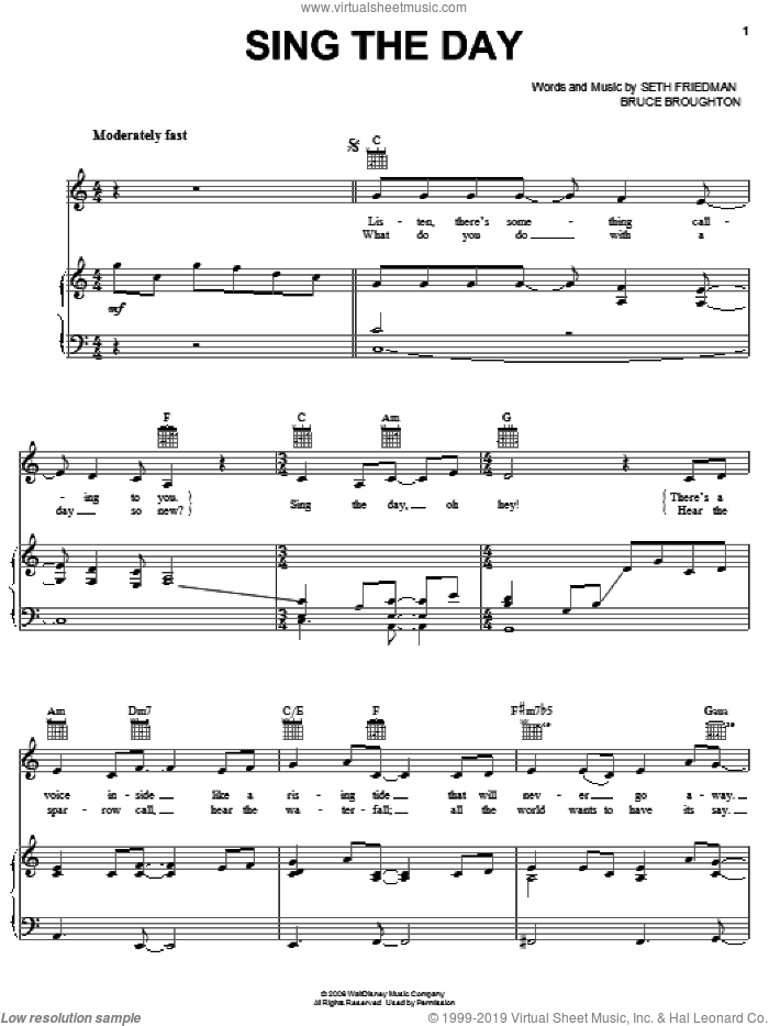 Sing The Day sheet music for voice, piano or guitar by Anika Noni, Bambi II (Movie), Bruce Broughton and Seth Friedman, intermediate skill level