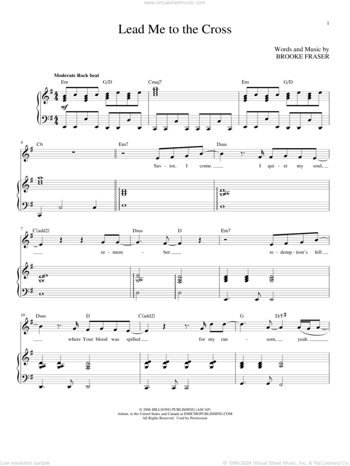 Lead Me To The Cross sheet music for voice and piano (High Voice) by Hillsong United and Brooke Fraser, intermediate skill level