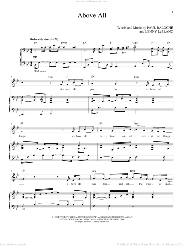 Above All sheet music for voice and piano (High Voice) by Rebecca St. James, intermediate skill level