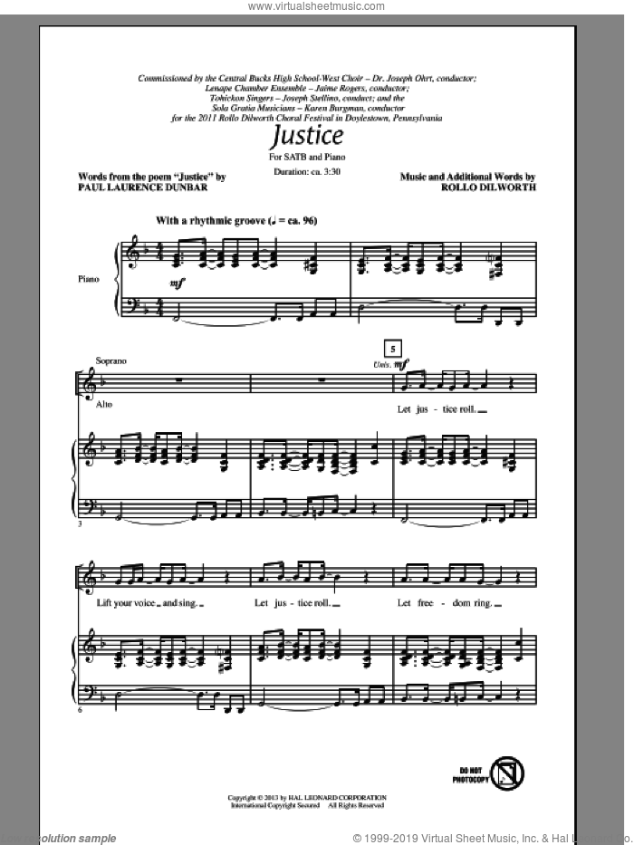 Justice sheet music for choir (SATB: soprano, alto, tenor, bass) by Rollo Dilworth, intermediate skill level