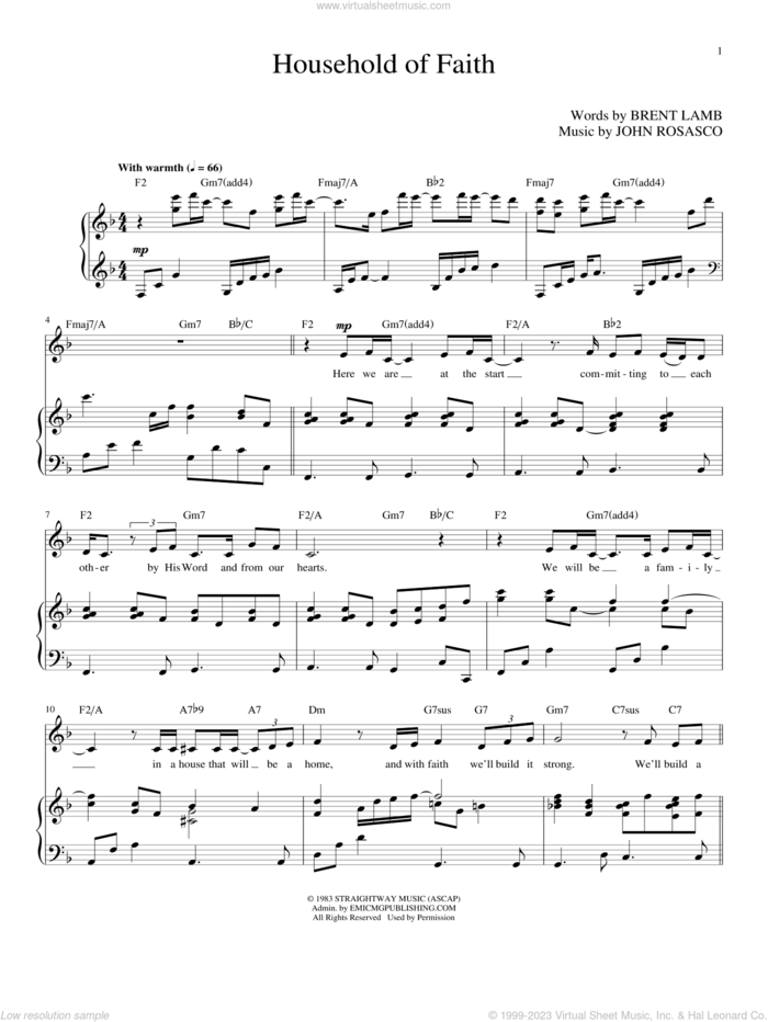 Household Of Faith sheet music for voice and piano (High Voice) by John Rosasco and Brent Lamb, wedding score, intermediate skill level
